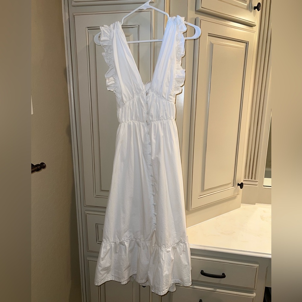 Storia White Backless Ruffle Dress